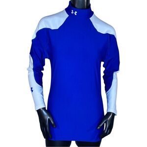 Under Armour Blue White Performance Pullover Womens Size Lg Long Sleeve Stretchy